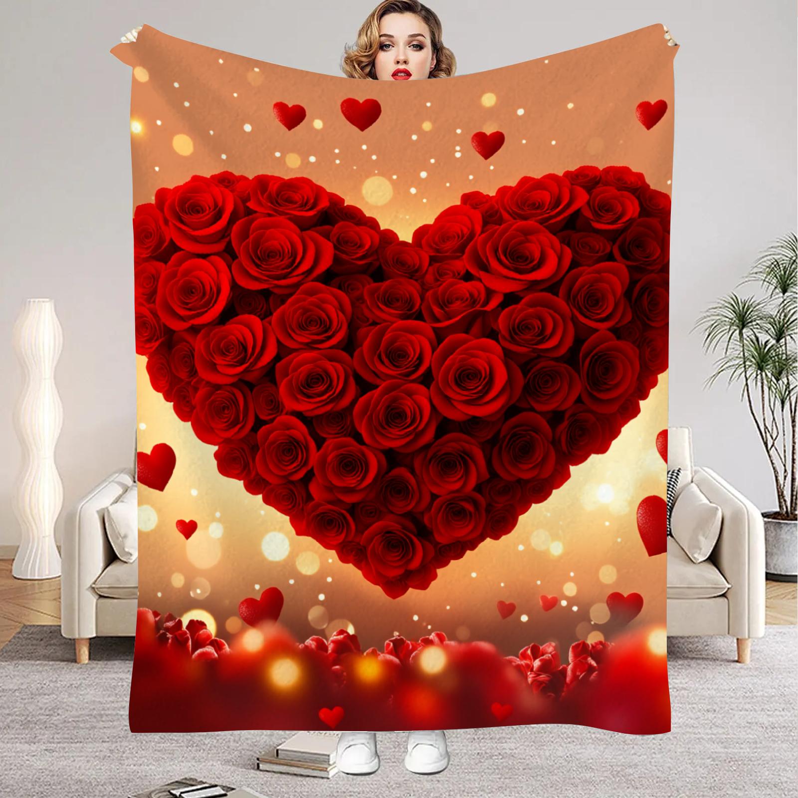 

1Pc Digital Printed Rose Heartthemed Flannel Blanket Mattress Cover Blanket for Family BedsSofasOfficesOutdoor Camping 75x100cm (30x40inch)