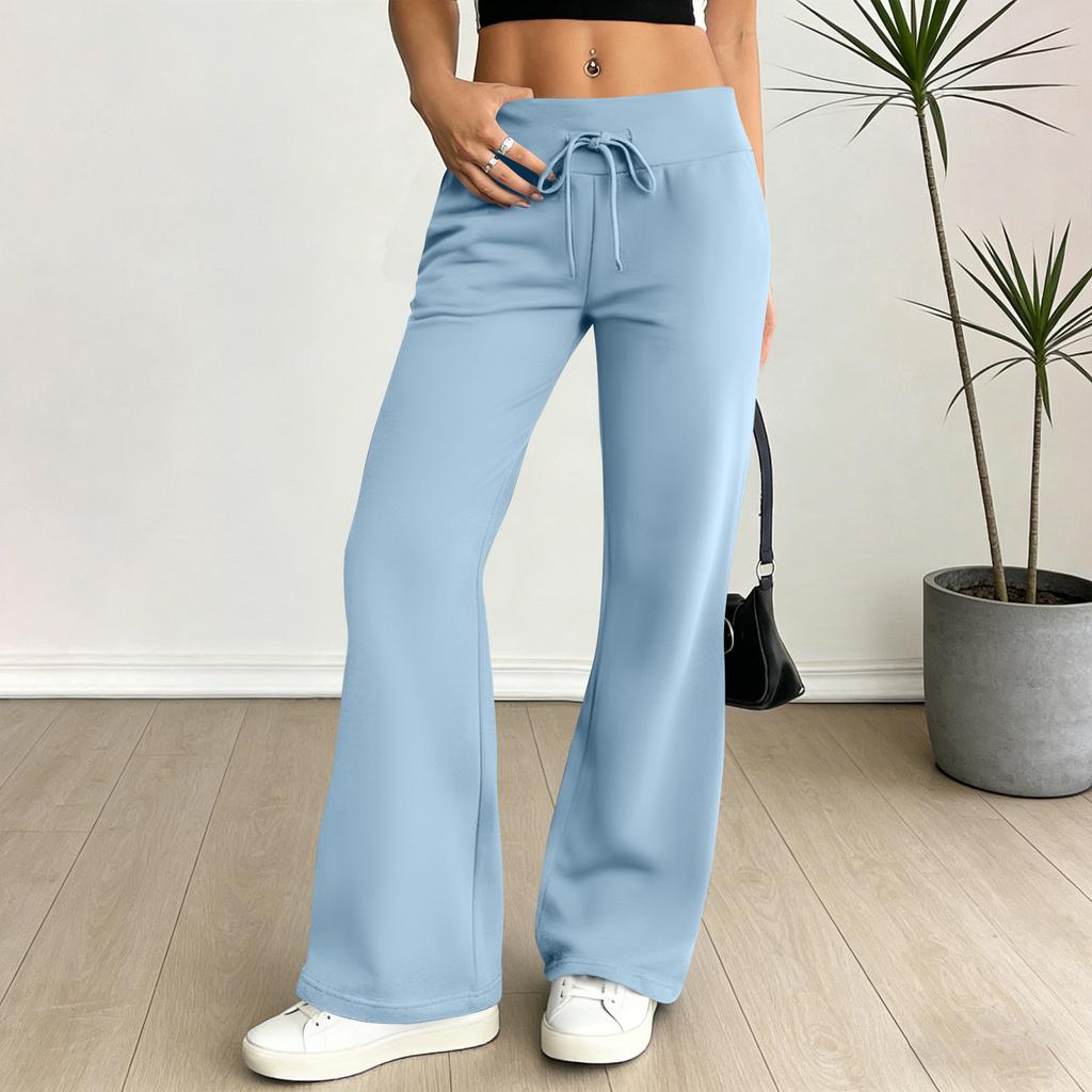 Damen Schlaghose Lässige Kordelzug Elastischer Bund Bequeme Schlaghose Yoga Lose Hose