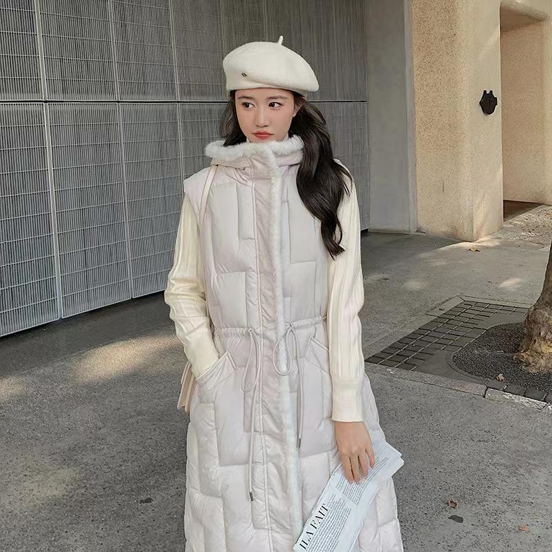 Herbst und Winter Kapuzen Baumwolle Damen Taille Knielang Mode verdickte Weste Oberbekleidung