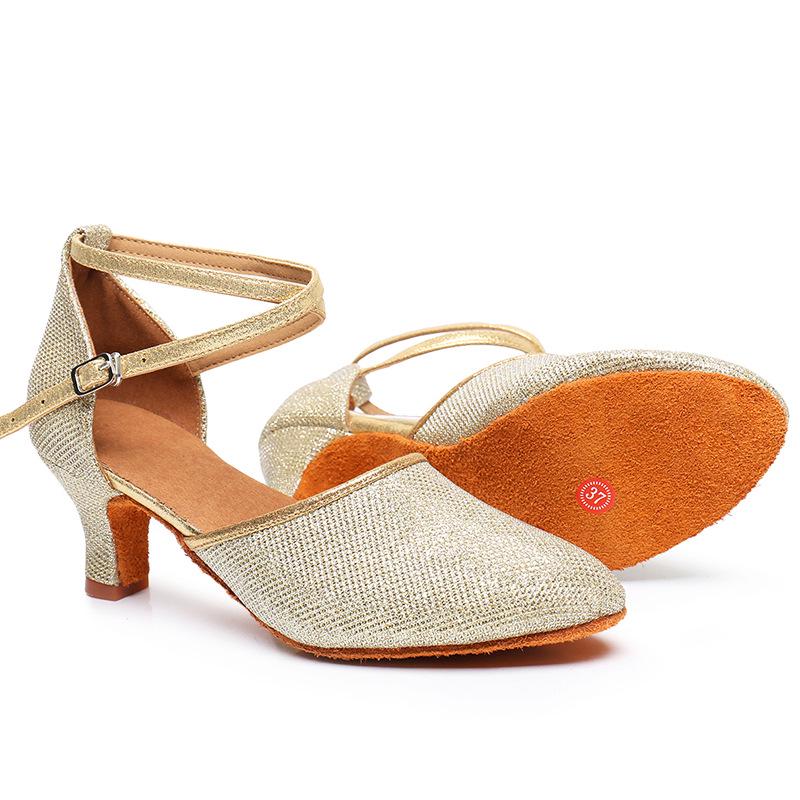 Moderne Latein-Tanzschuhe für Damen, Weiche Sohle, Mittelhoher Absatz, Zehenkappe, für Erwachsene und Große Kinder