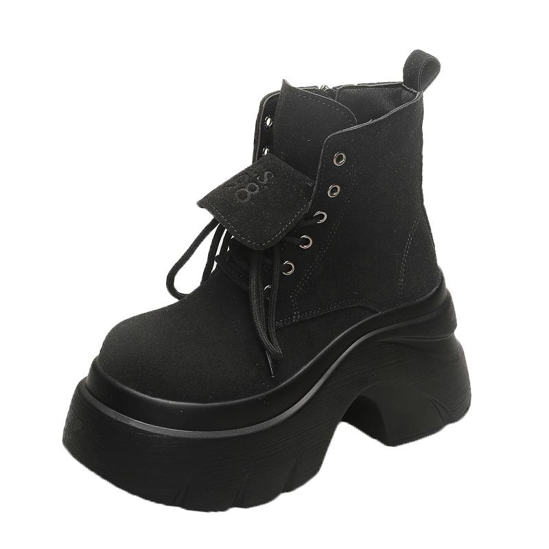Mode Neue Damen High Platform Stiefeletten Herbst Winter Chunky Punk Schuhe Sneakers Frau Wildleder Motorradstiefel Mujer 9.5CM