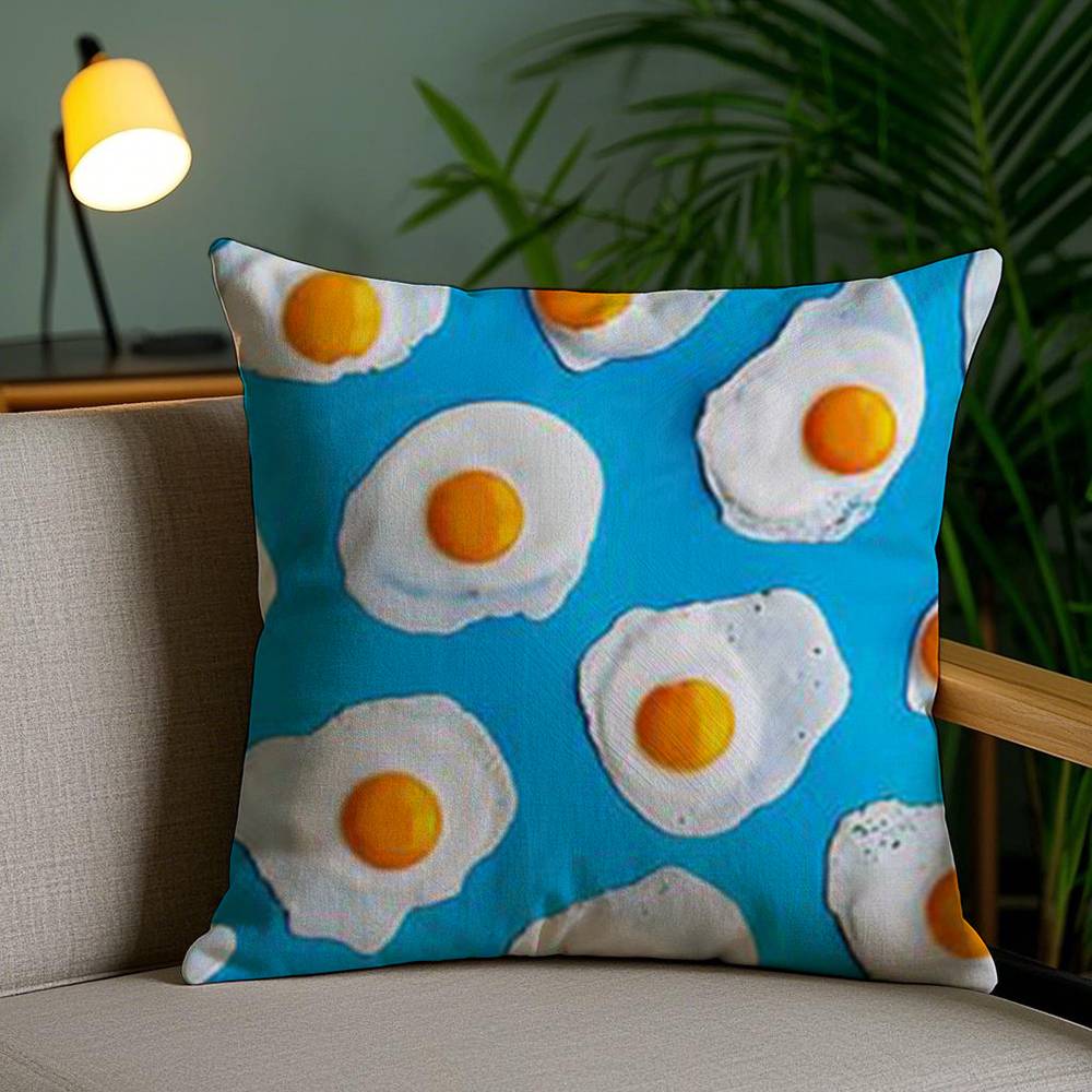 Funny Pillow Food Fried Egg Case Home Dorm Chair Back Short Plush Double-sided Printing Office Nap Time Cushion Cover