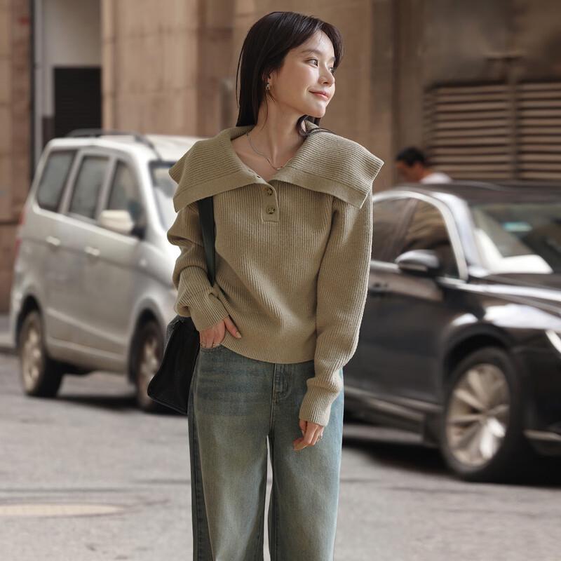 Women s Autumn Retro Lapel Casual Knitted Sweater L