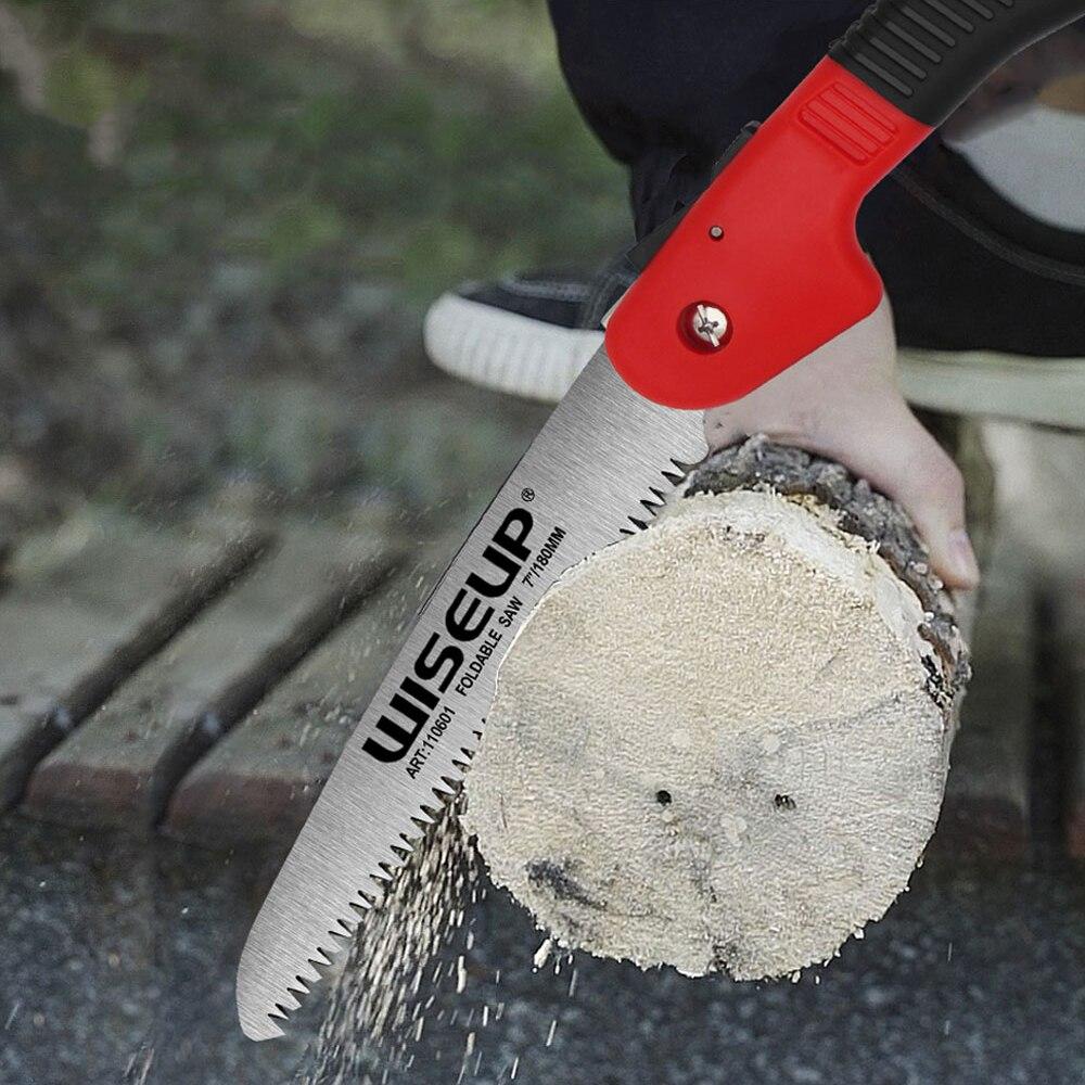 WISEUP 7'' დასაკეცი ხერხი პორტატული საკემპინგო ხერხი გადაცემათა საკეტით სამმაგი ჭრის ნახშირბადოვანი ფოლადის დანის მებაღეობის სასხლეტი ხის დამუშავების ხელის ხელსაწყოები