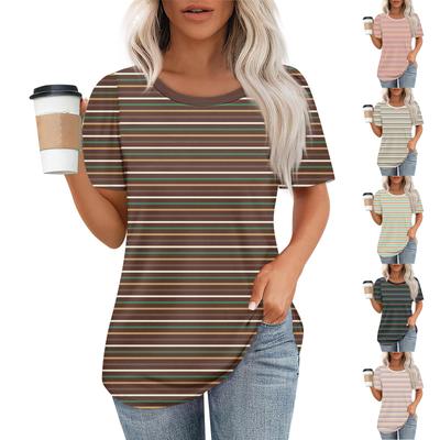 Γυναικείο Μοντέρνο Καθημερινό Μπλουζάκι Πουλόβερ με Μανίκι Κοντό και Εκτύπωση, Στρογγυλή Λαιμόκοψη