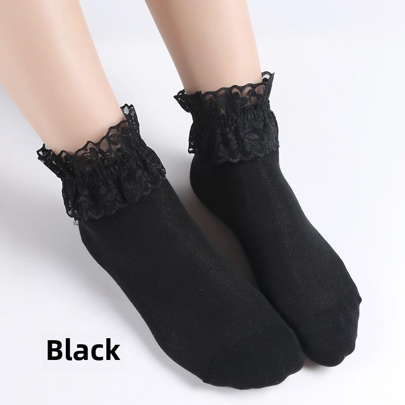 5 Paar Damen Frühling/Sommer Spitze Socken Damen Mittelschaft Socken Damen Einfarbig Damen Socken