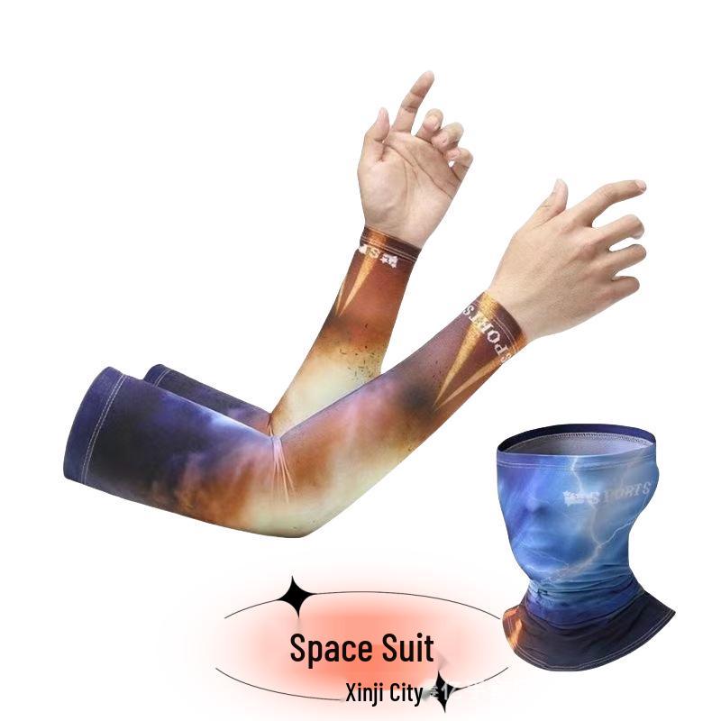 Men's Ice Silk Sun Protection Arm Sleeves & Face Mask for Outdoor Cycling & Sports