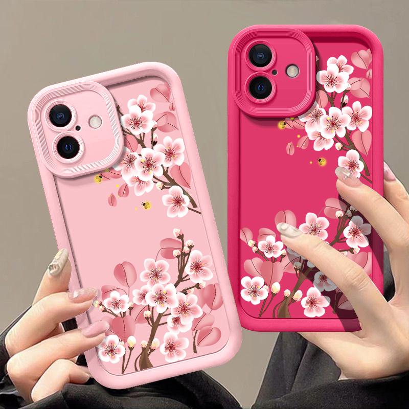 Für iPhone 16 Pro Max 15 Pro 14 Plus 13 12 11 XS 8 7 Telefonhülle Rosa Blumendruck Matte Stoßfeste Linsenschutz TPU Weiche Stoßstangenabdeckung