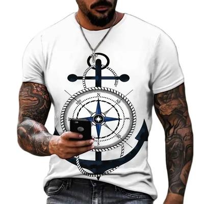 Camisetas Vintage Para Hombre Top de Ancla Estampado en 3D Manga Corta Camiseta Oversize Hip Hop Cuello Redondo Algodón Ropa de Hombre