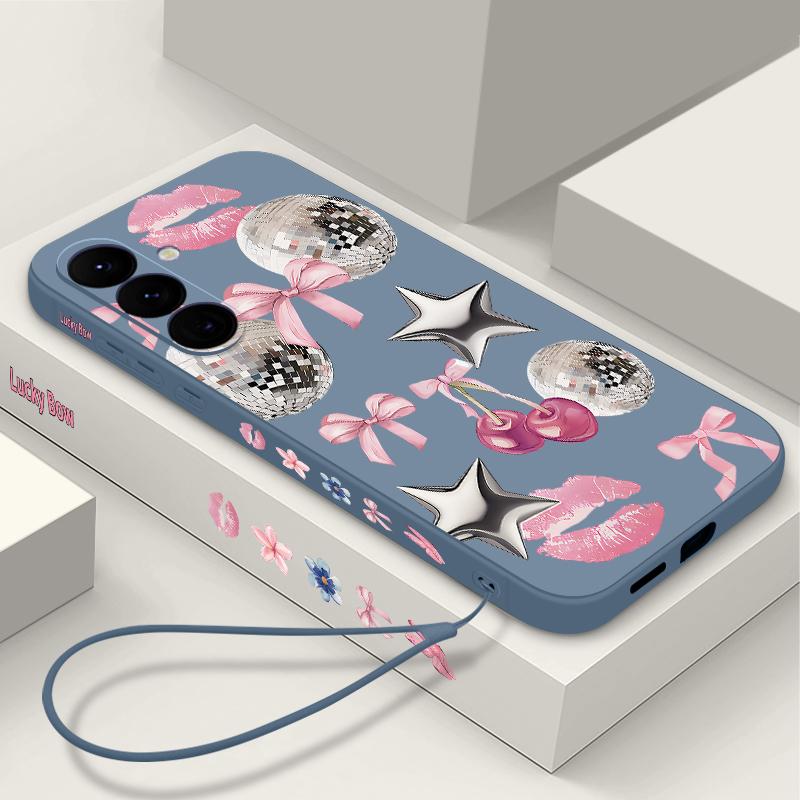 Schleifen Sterne Silikon Handyhülle Für Samsung Galaxy A17 A56 A36 A55 A26 A16 A15 5G A25 A54 A14 A06 A34 Weiches TPU Lanyard Hülle