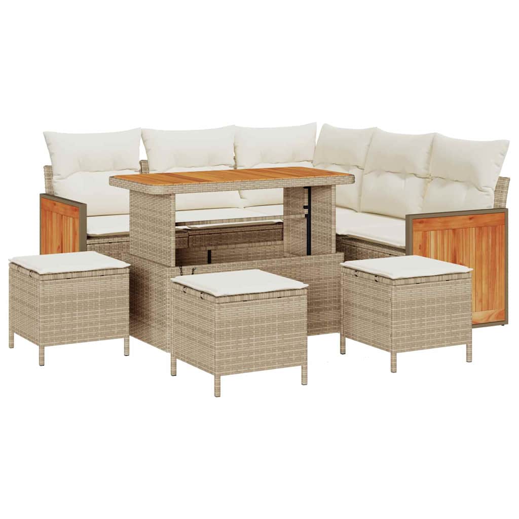 Garden Sofa Set with Cushions 9 pcs Beige and Cream Poly Rattan