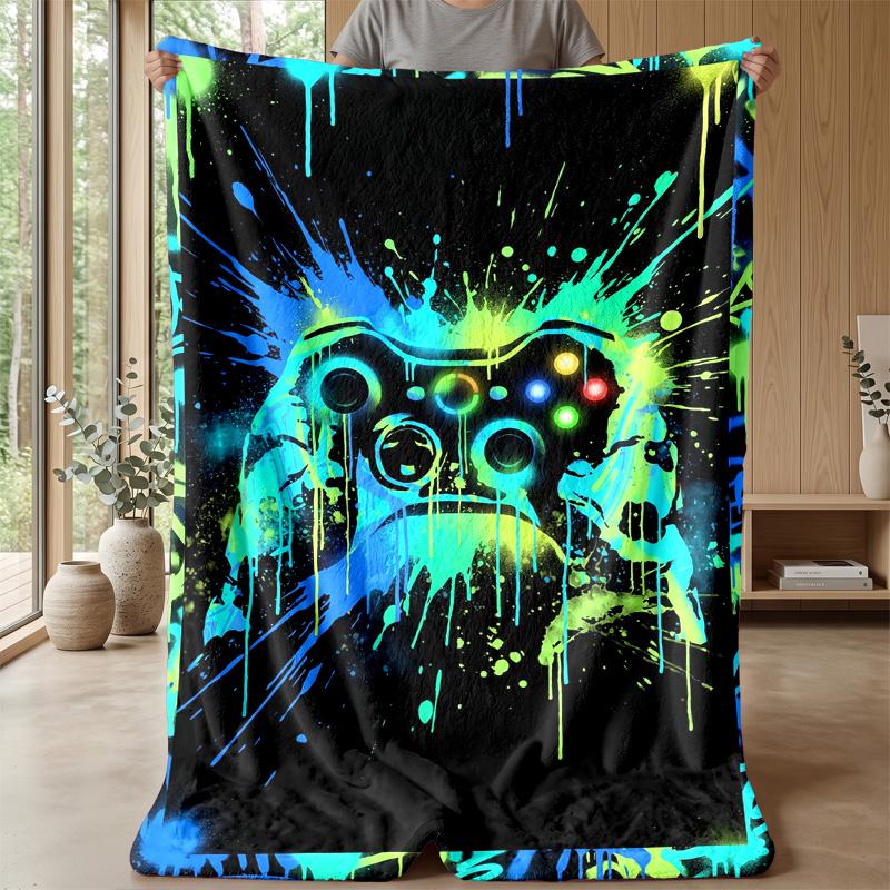 Neon Game Controller Graffiti Theme blanket Lightweight Warm Flannel Blanket Decorative Throw Blanket for Home Decoration
