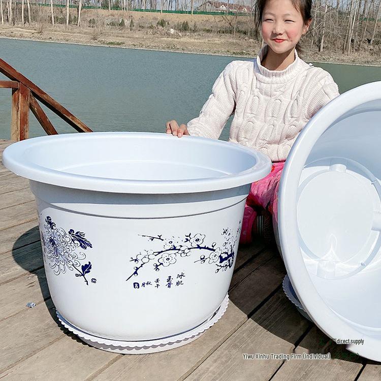 Extra Large Hydroponic Lotus Pot with Hole - Round, Thickened, Imitation Ceramic for Green Plants or Fruit Trees.