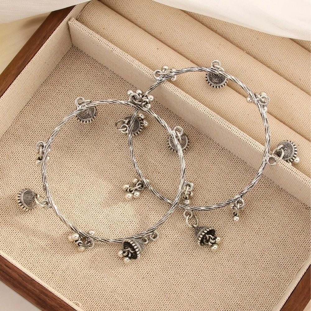2pcs Zinc Zinc Alloy Bohemian Style Bracelets Elegant Multi-Drop Ornament Bangle Bell Charm Bracelet Daily