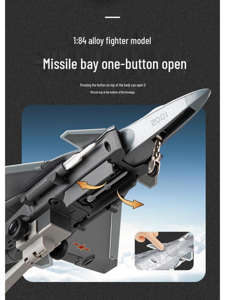 1:84 J-20 Stealth Fighter Alloy Model Toy with Sound & Light, Pull-Back Action, Folding Wings