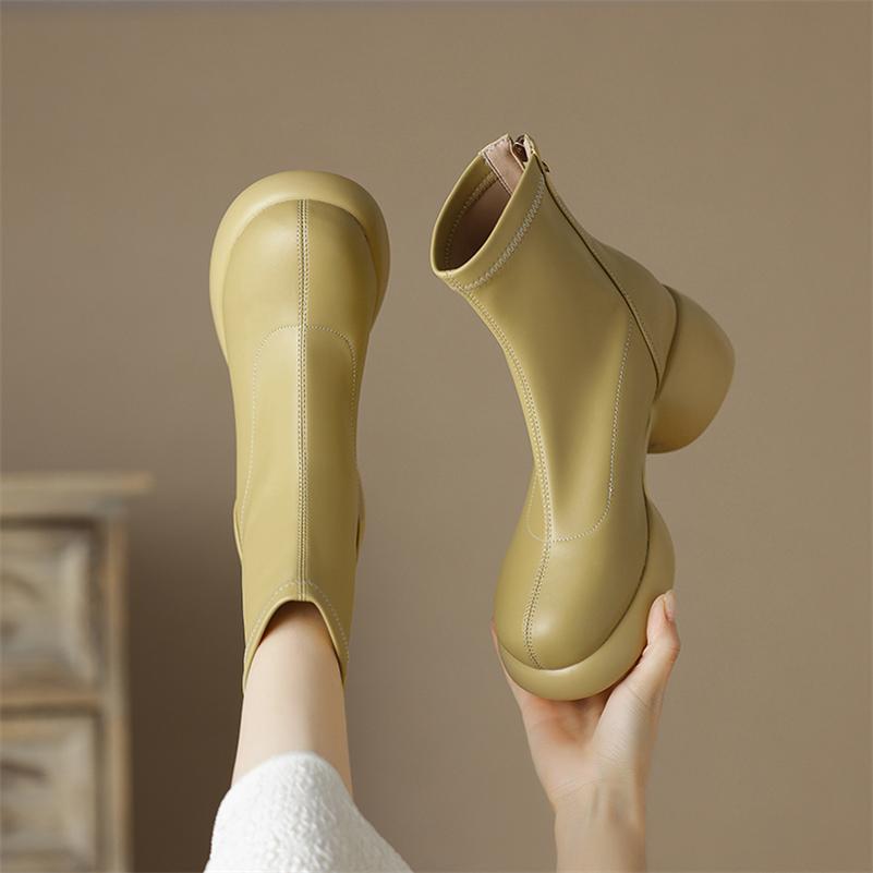 

Meotina/женские ботильоны с круглым носком на платформе, короткие ботинки на толстом высоком каблуке и молнии, женская модная обувь, осень-зима, желтый, бежевый, 40