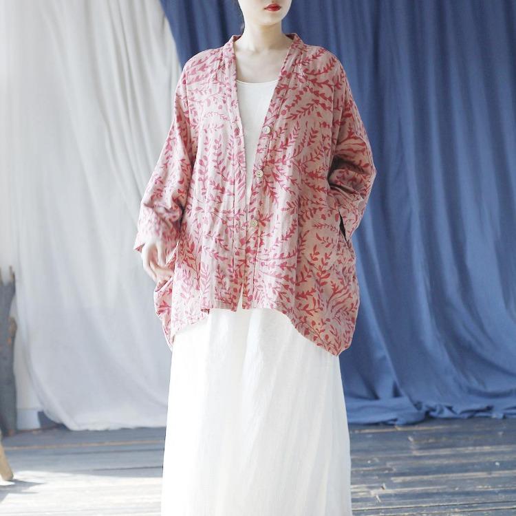 

Vintage Retro Style Winter Coat for Women Loose V Neck Long Sleeves Casual Printed Coat One Size червоний