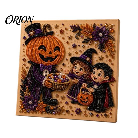 Cozy Seasonal Wall Display Halloween Faux Pearl Art Kit, Cute Ghost Skeleton Painting Whimsical And Pumpkin DIY 3D Craft Kit for Adults, Fall