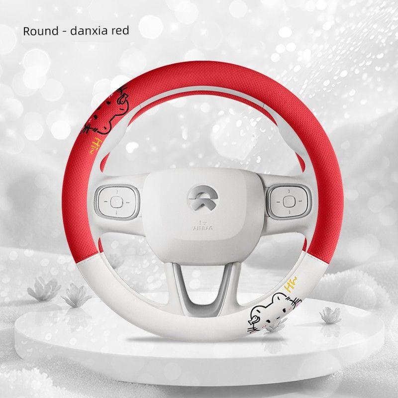

Car Steering Wheel Cover Cartoon Leather Cute Four Seasons Star Era Es Deep Blue Sl03 Lantu Zhiyin Goddess Handle Cover Danxia Red-Round Type