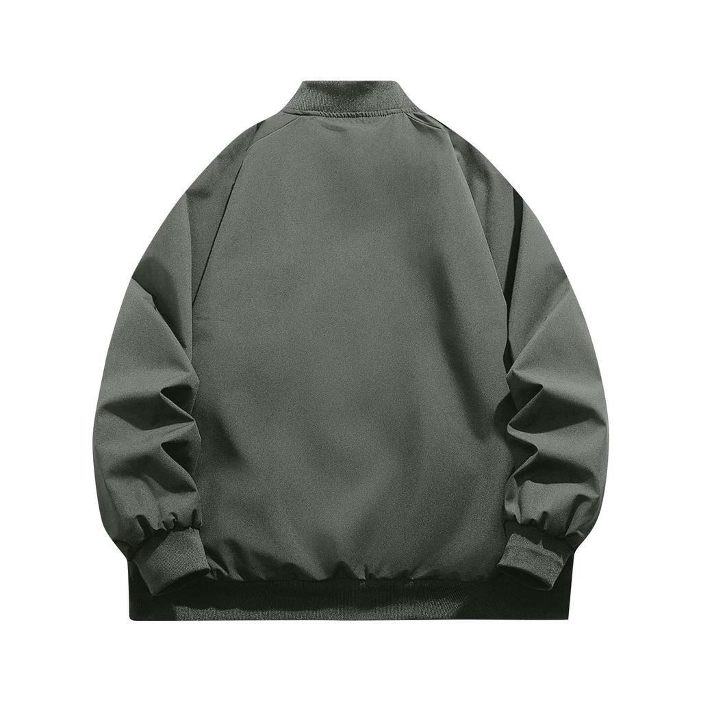 Men's Solid Color Baseball Jacket Versatile Trendy Jacket Casual Sports Stand Collar Coat