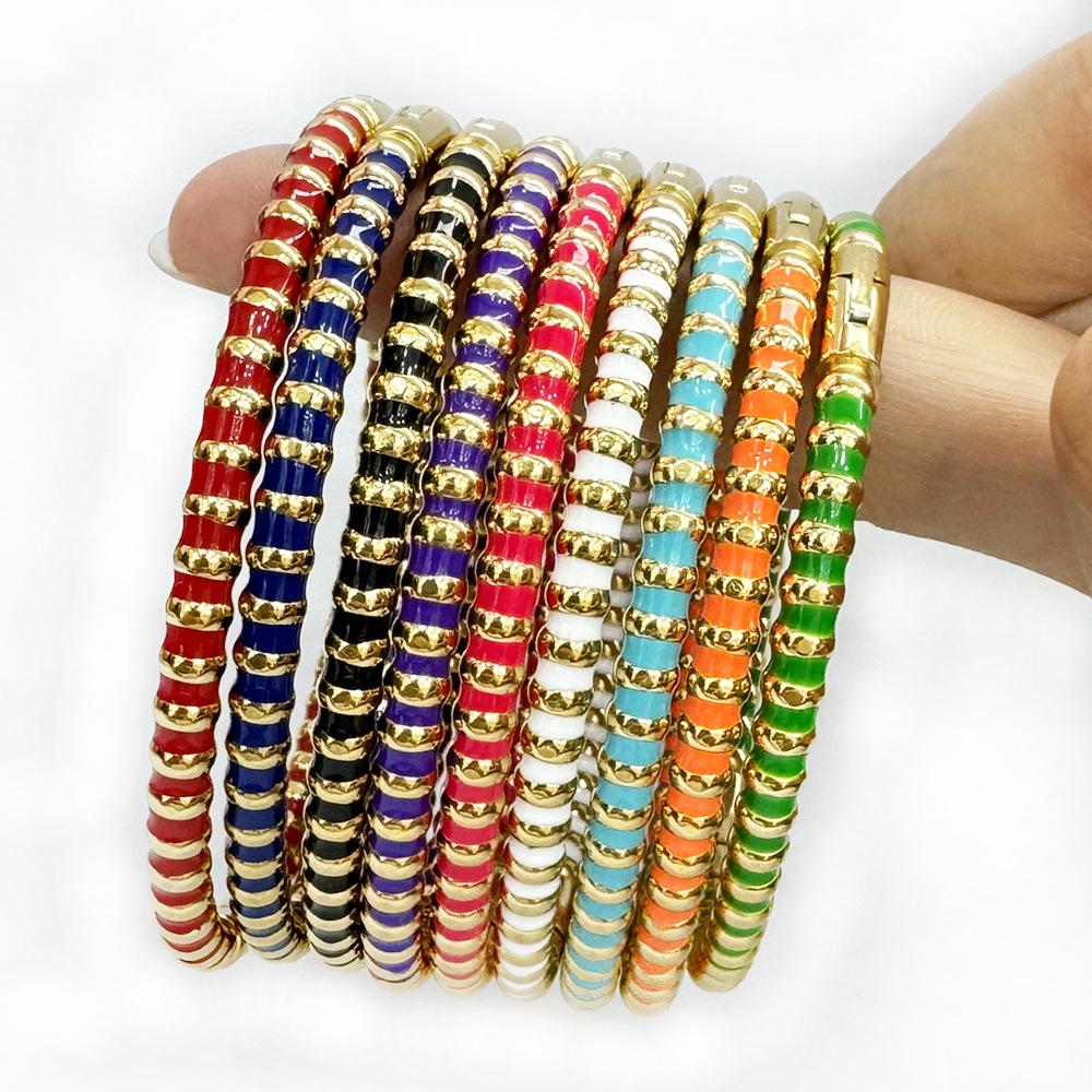 Gold Bamboo Pattern Women's Bracelet with Colored Epoxy Resin