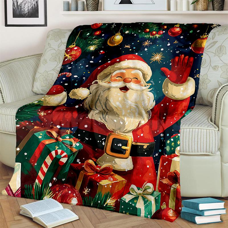 Merry Christmas Cartoon Santa Claus Christmas Tree Festival Gift Blanket,Soft Throw Blanket for Home Bedroom Bed Sofa Cover Kid
