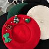 Christmas Beret Hat for Women and Girl, Brimless, Soft Warm Painters Hat, Headwear for Festival, Holiday Photoshoots and Seasonal Party Decoration