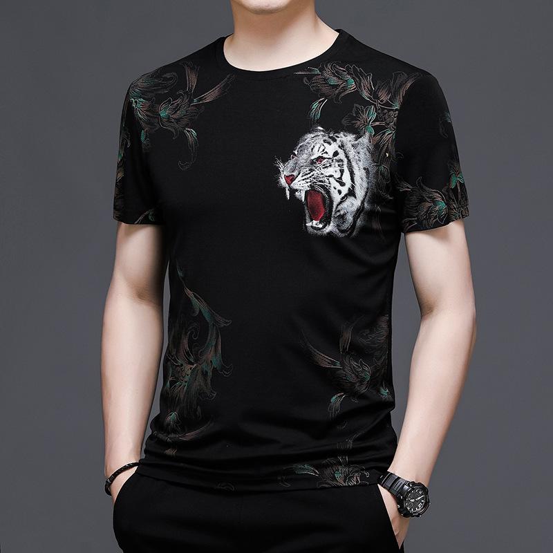 

Летняя мужская футболка из ледяного шелка среднего возраста, модная мужская футболка в корейском стиле с короткими рукавами, модная мужская одежда с принтом XXXL