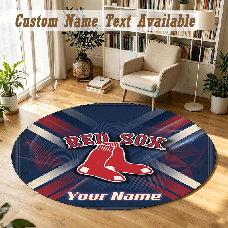 Round Rug Custom NameBoston Red Sox Pattern Non Slip Carpet Home Floor Decor