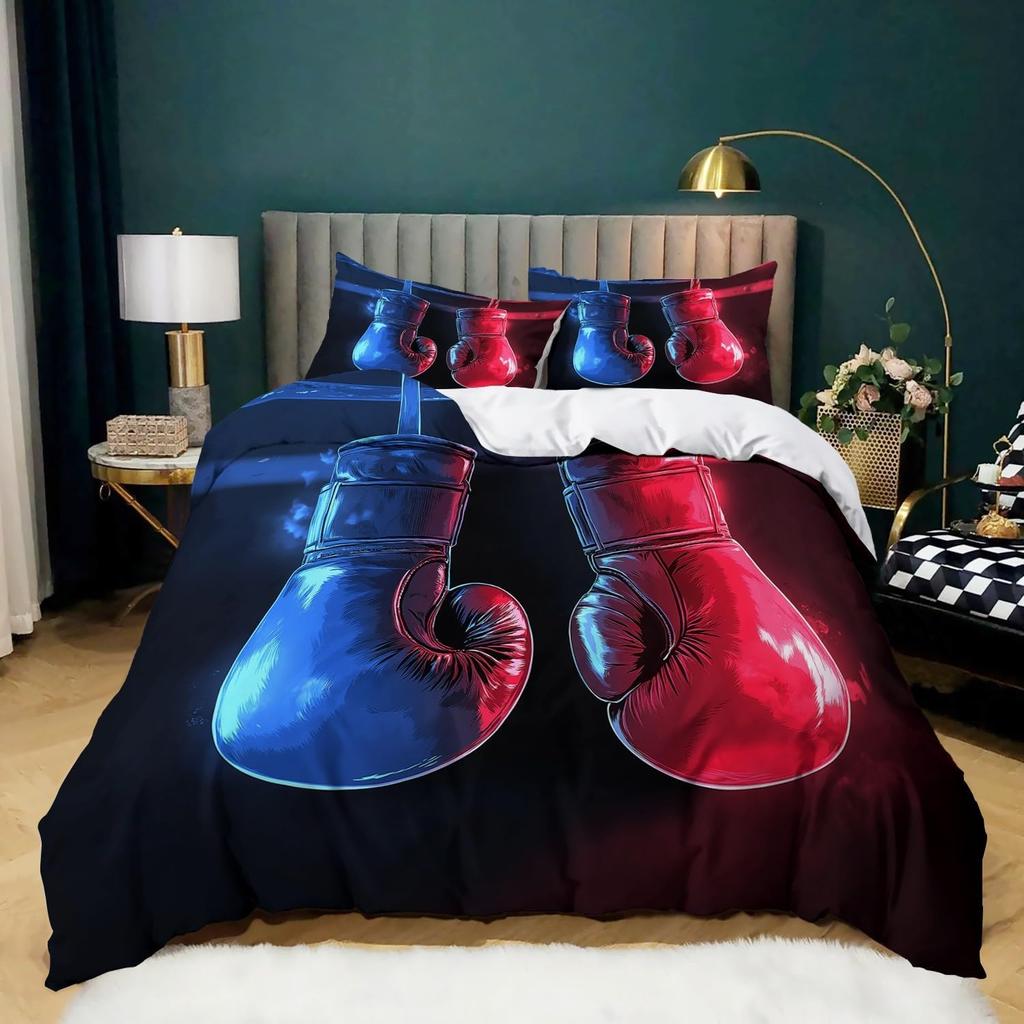 Boxing Gloves Duvet Cover Set,Soft Brushed Microfiber All-Season Bedding,Durable Reversible Black Quilt Cover For Kids Boy Teens