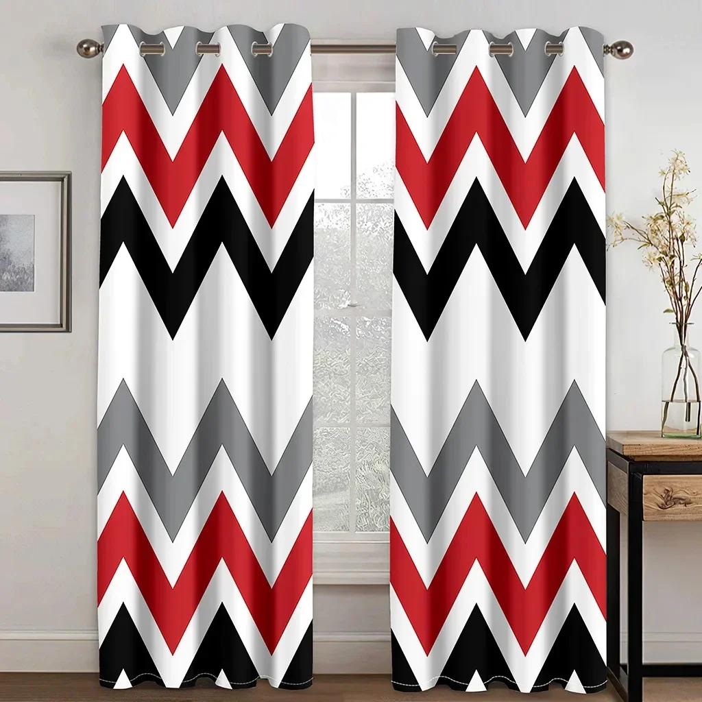 3D Black White Abstract Geometric Blocks Cube Red Window Curtains For Living Room Kids Bedroom Bathroom Kicthen Door Home Decor2