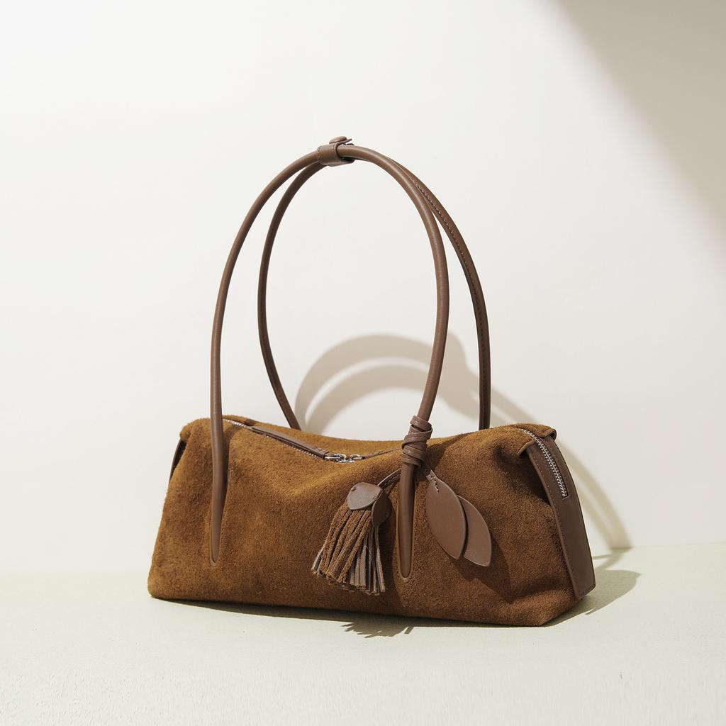 2026 New Women Suede Shoulder Bag, Minimalist Vintage Hobo Underarm Purse, Genuine Leather Casual Commuter Office Crossbody Bag