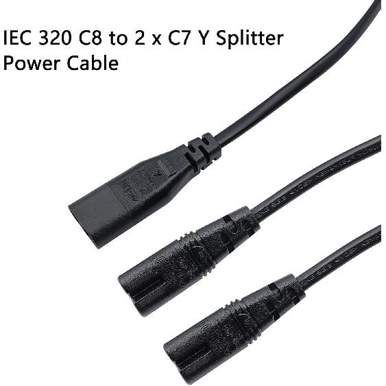 2ft C8 to Dual C7 Y Split AC Power Cable Cord 1 in 2 Out Plug Connector
