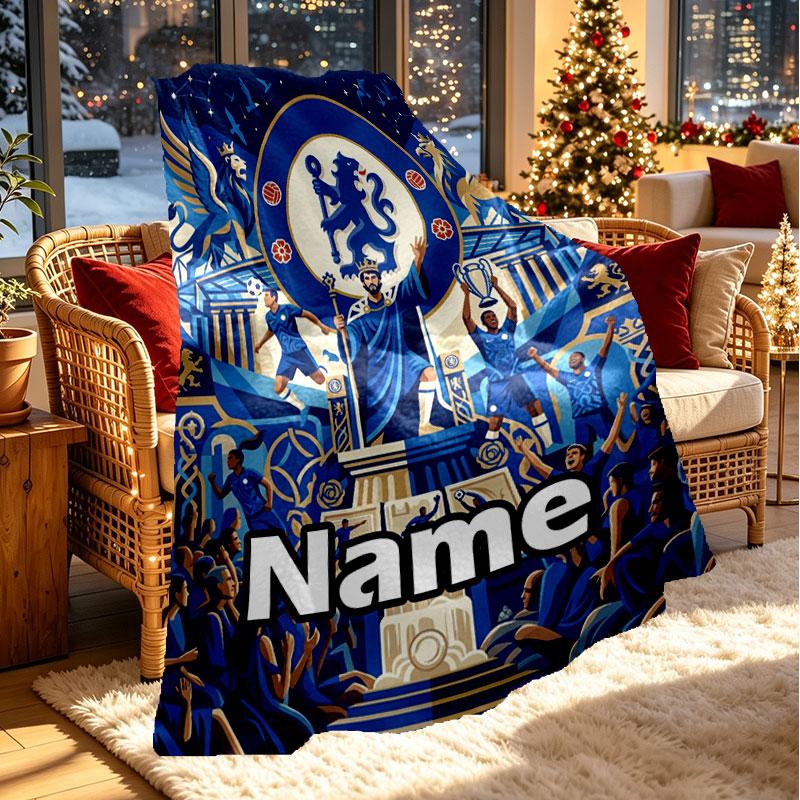 Custom Name Personalized Chelsea Football Club Print Blanket, Home Decor, Bedroom, Sofa, Camping, Couch, Gifts for Birthday Christmas