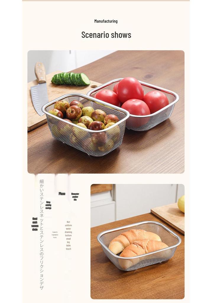SP Sauce Stainless Steel Square Fry Basket with Stand and Oil Draining Tray