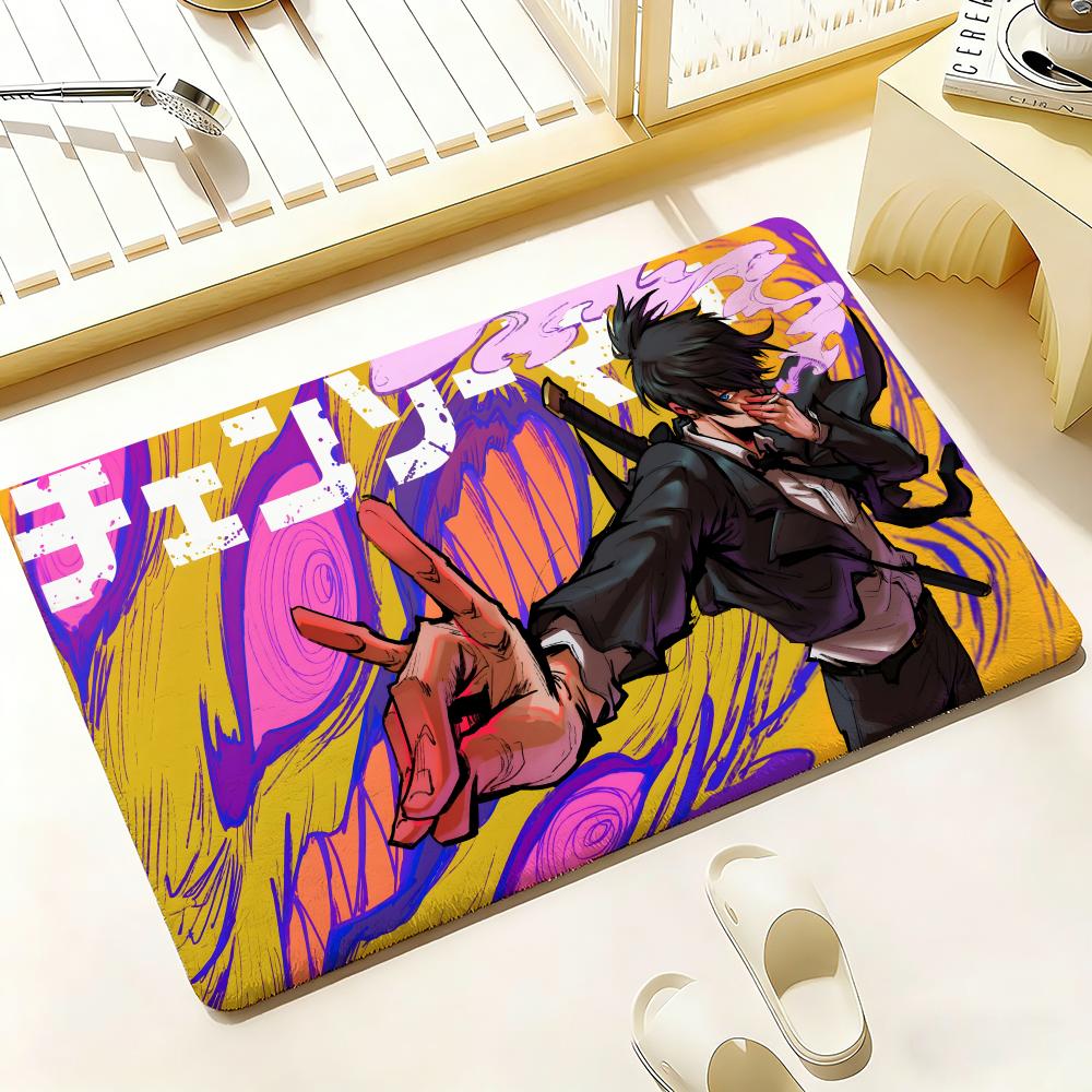 C-Chainsaw Man Floor Mat Bedroom Living Room Flannel Door Mat Non-Slip Home Decor
