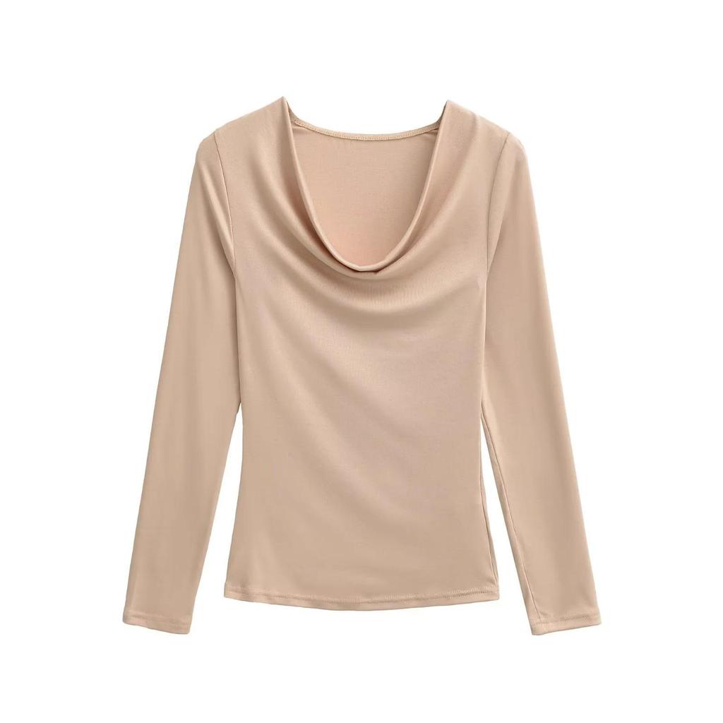 Women's Sexy Slim-Fit Low-Cut Long Sleeve T-Shirt: Spicy & Chic Solid Color Base Layer