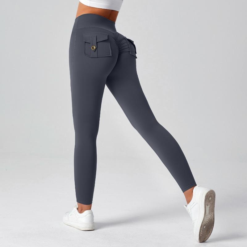 Tooling Hip Lift Yoga Pants High Waist Pocket Sports Fitness Pants Women's Nude High Elastic Running Quick Drying Sports Leggings
