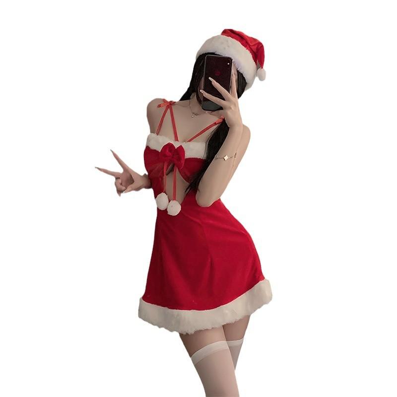 Christmas Cos Sex Uniform Velvet Nightdress Cosplay Sexy Lingerie New Robe Nightdress Set