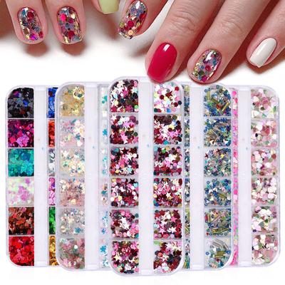 12 Gitter/Box Laser Love Heart Butterfly Nagel Pailletten Gemischte Farbe Funkelnde Nagel Glitter Flakes 3D Nail Art Dekorationen Zubehör
