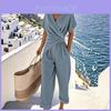 Traje de Verano para Mujer de Color Puro con Mangas Cortas Irregulares y Pantalones Plisados para Uso Casual