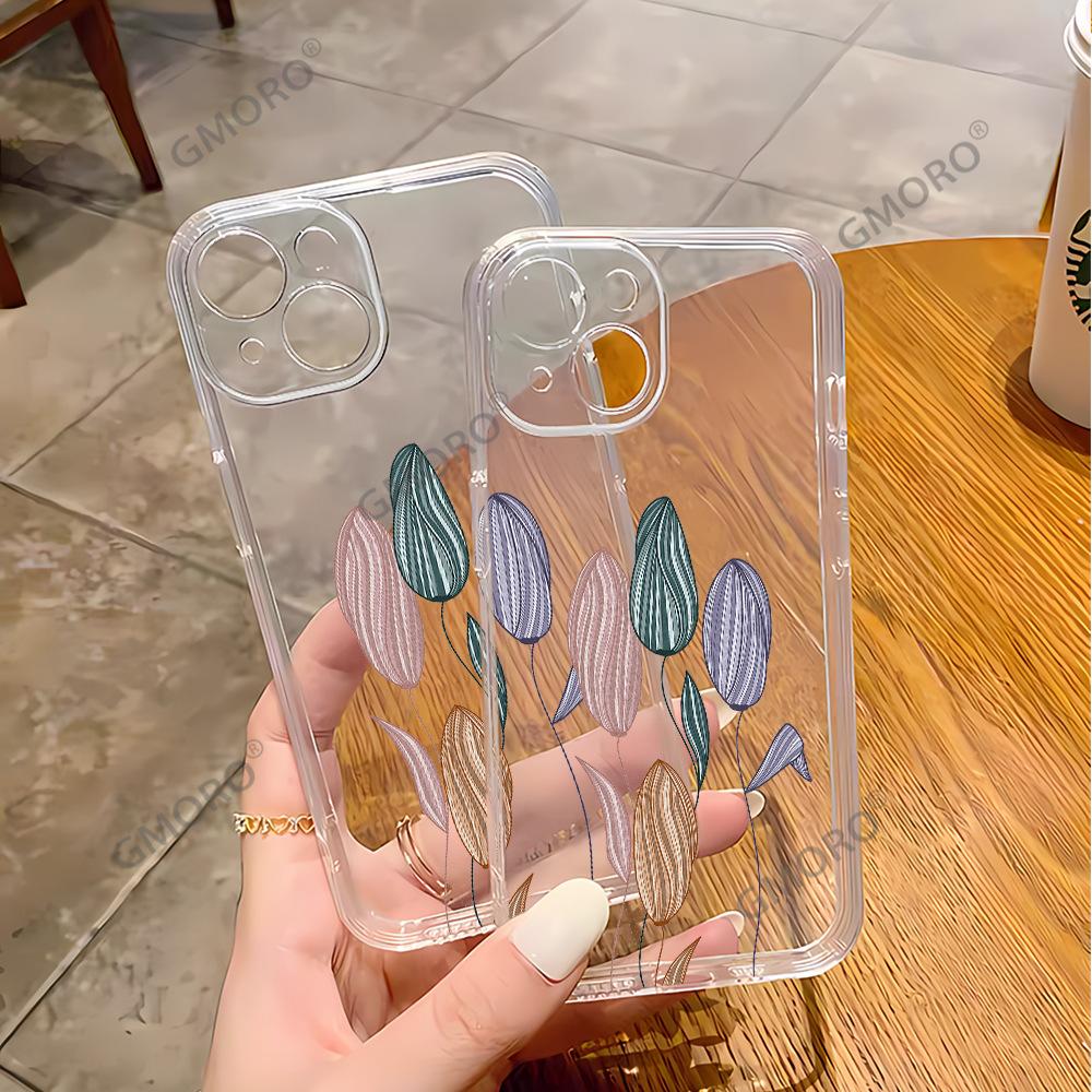 Korean wind ins small fresh orchid mobile phone case is suitable for iPhone17 transparent case Apple 16/15pm anti-drop soft case