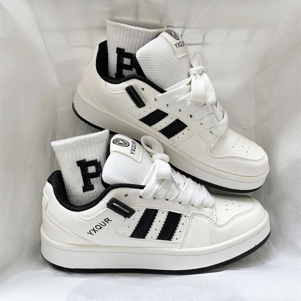 New Autumn Niche Retro Beige Bread Shoes National Versatile Street Shooting Sports and Leisure Shoes Women's White and Red