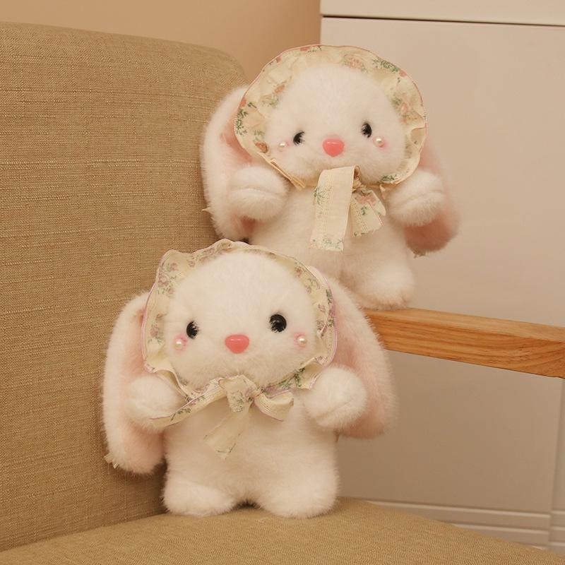 Cute Pudding Rabbit Plush Doll Wearing Hat Little White Rabbit Grab Machine Doll Children's Rag Doll Birthday Gift