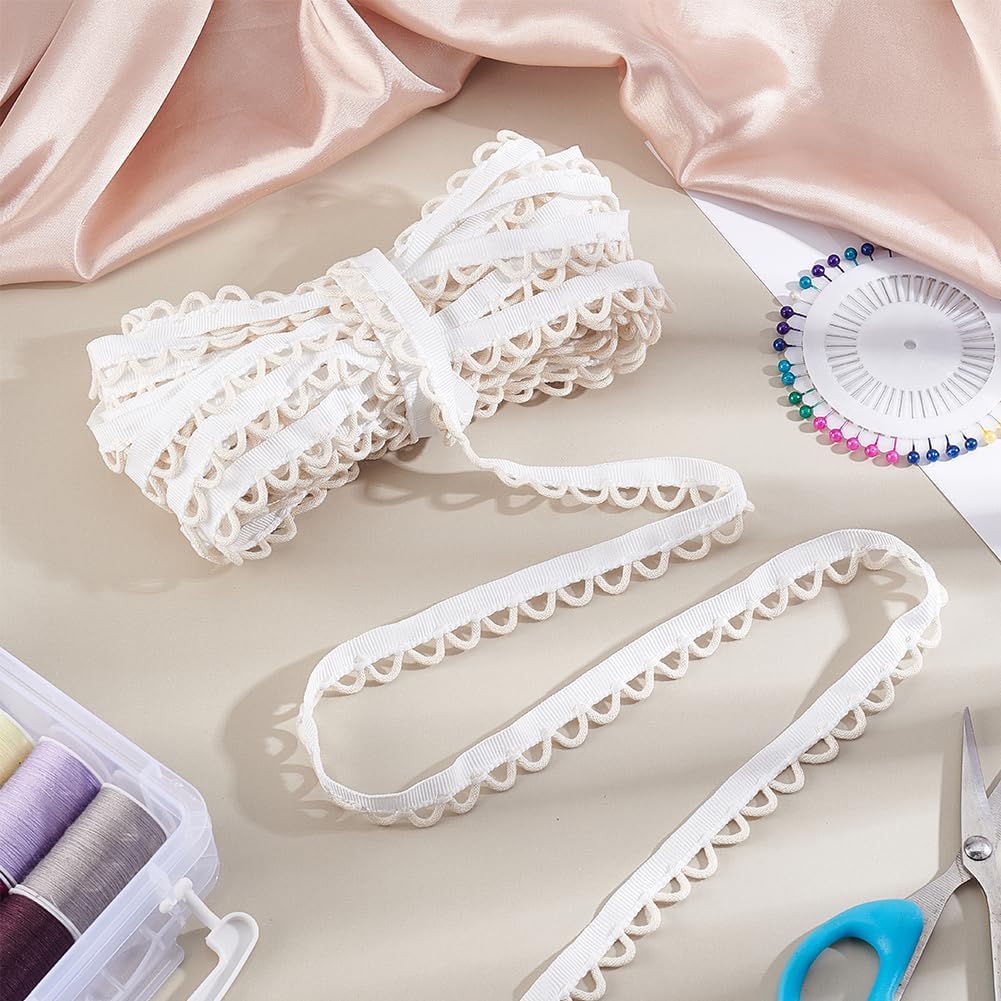 PH PandaHall 10 Yards Cotton Petite Braid Trim with Loop 5/8 inch Buttonhole Ribbon Braid Trim White Buttonhole Lace Trim for Wedding Bridal Dress