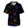 Men's Short Sleeve V-Neck Halloween Print Scrub Top with Chest Pocket
