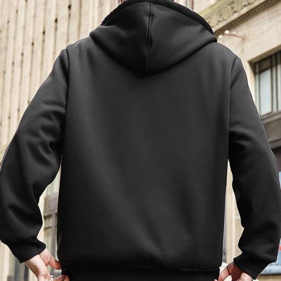 Pánský zimní kabát Silný měkký plyš S kapucí Stahovací šňůrka Dlouhý rukáv Volný zip Zapínání Cardigan Teplá jednobarevná Pánská bunda