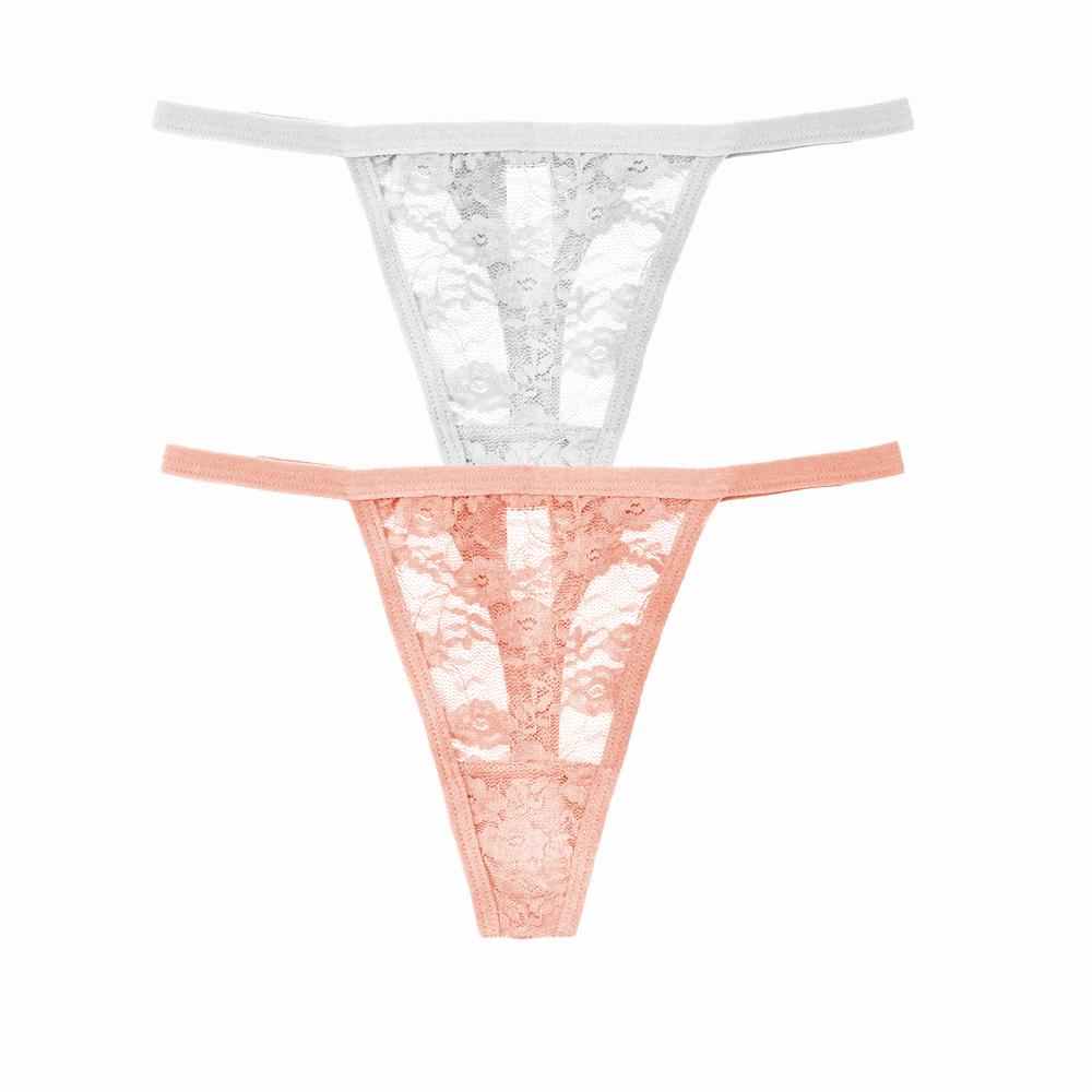 2 Stück/Set Sexy Damen Spitze Höschen Niedrige Taille G-String Unterwäsche Einfarbig Ausgeschnitten Transparent Tanga Damen Weiche Atmungsaktive Dessous