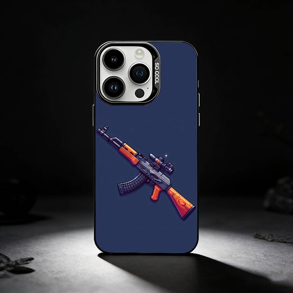 AK47 Handgun Gun BUllets Phone Case For iPhone 17,16,15,14,13,12,11 Plus,Pro Max,XS,Colored silver phone case