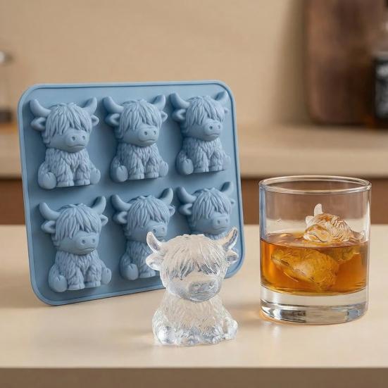 Ice Cube Mold Mini Highland Cow Food Grade Silicone Reusable Ice Cube Tray Easy To Demold Ice Cube Maker Kitchen Tool